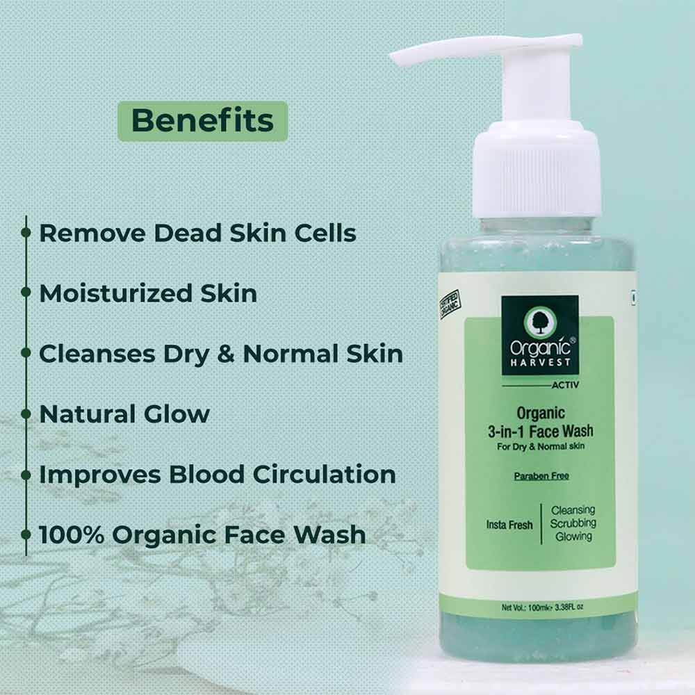 3 - Organic Harvest 3-in-1 Face Wash,  100 ml  for Dry & Normal Skin 