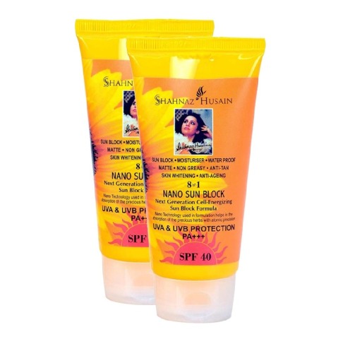Shahnaz Husain Nano Sun Block SPF 40 Pack of 2, 80 g Sun Block Formula Shahnaz Husain Nano Sun Block SPF 40 Pack of 2, 80 g Sun Block Formula