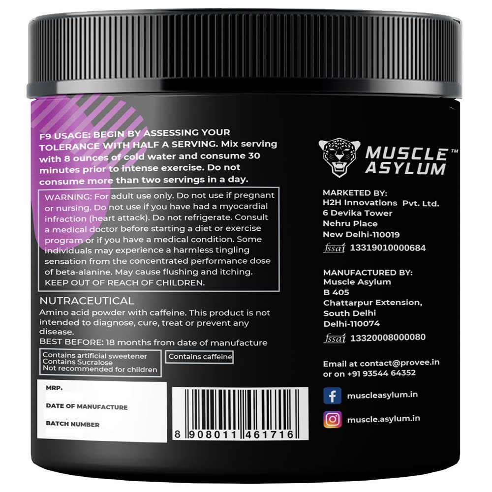 back - Muscle Asylum F9 Extreme Pre-Workout,  0.66 lb  Black Grape 