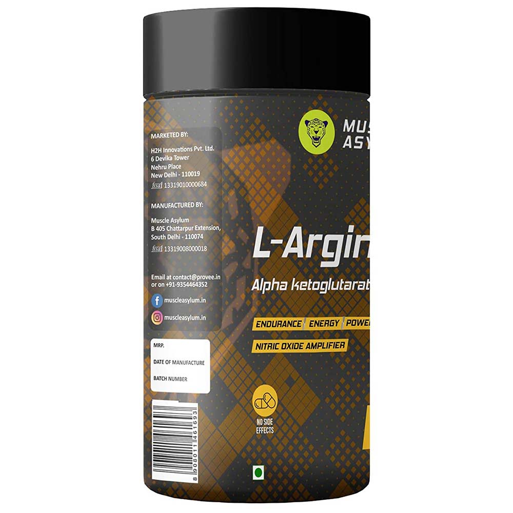 back - Muscle Asylum L-Arginine Alpha Ketoglutarate (AAKG),  60 capsules 