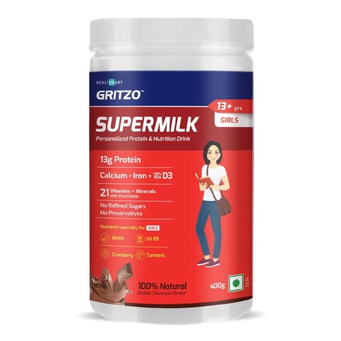 3 - Gritzo Super Milk Teen Athlete Kids Girls Protein & Nutrition Drink 13+ Y, 400 g Natural Double Chocolate