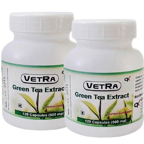 Vetra Green Tea Extract (500 mg) - Pack of 2 120 capsules Unflavoured Vetra Green Tea Extract (500 mg) - Pack of 2 120 capsules Unflavoured