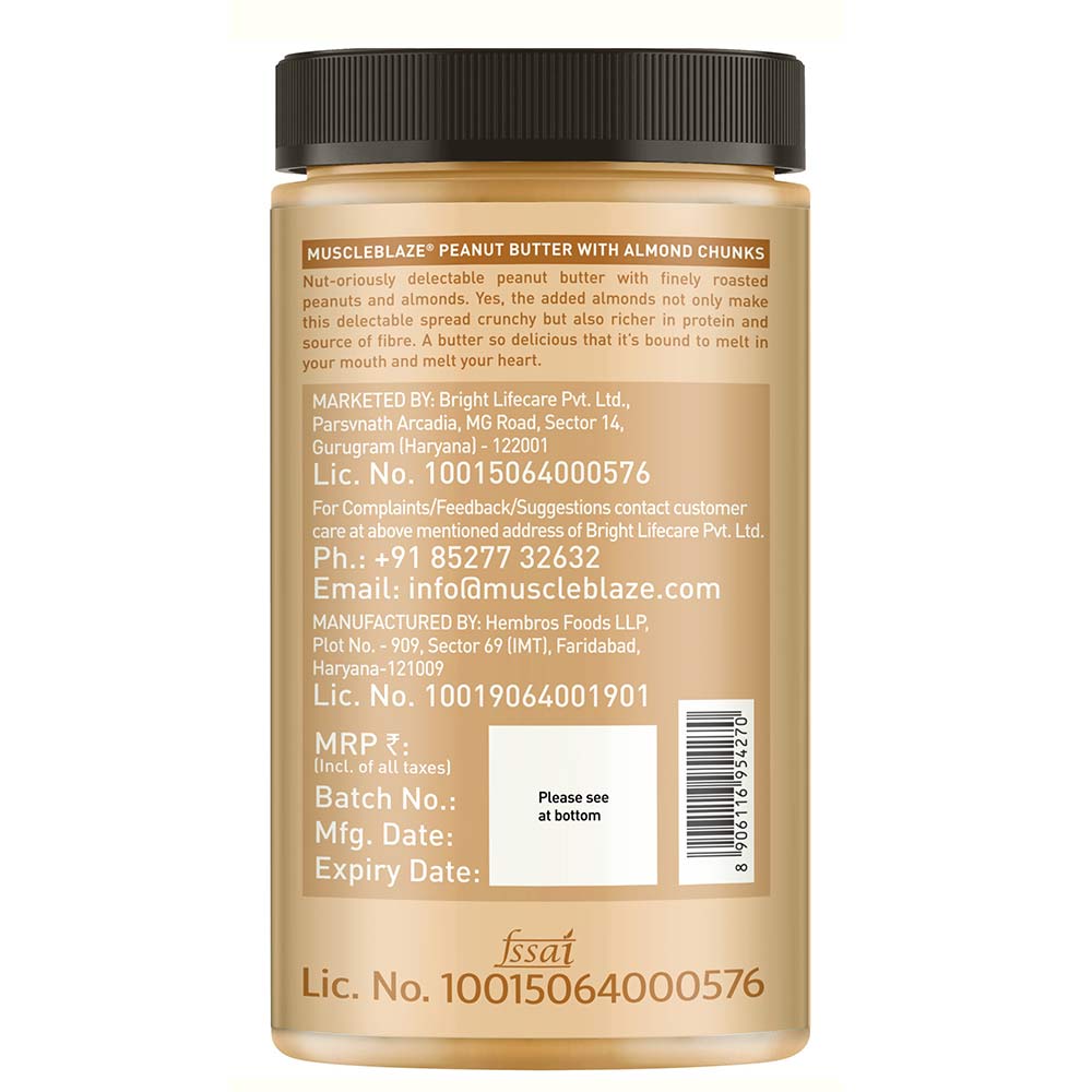 2 - MuscleBlaze Peanut Butter with Almond Chunks,  0.750 kg  Unflavoured 