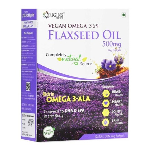 1 - Origins Nutra Vegan Omega 3-6-9 Flaxseed Oil 500mg,  30 softgels 