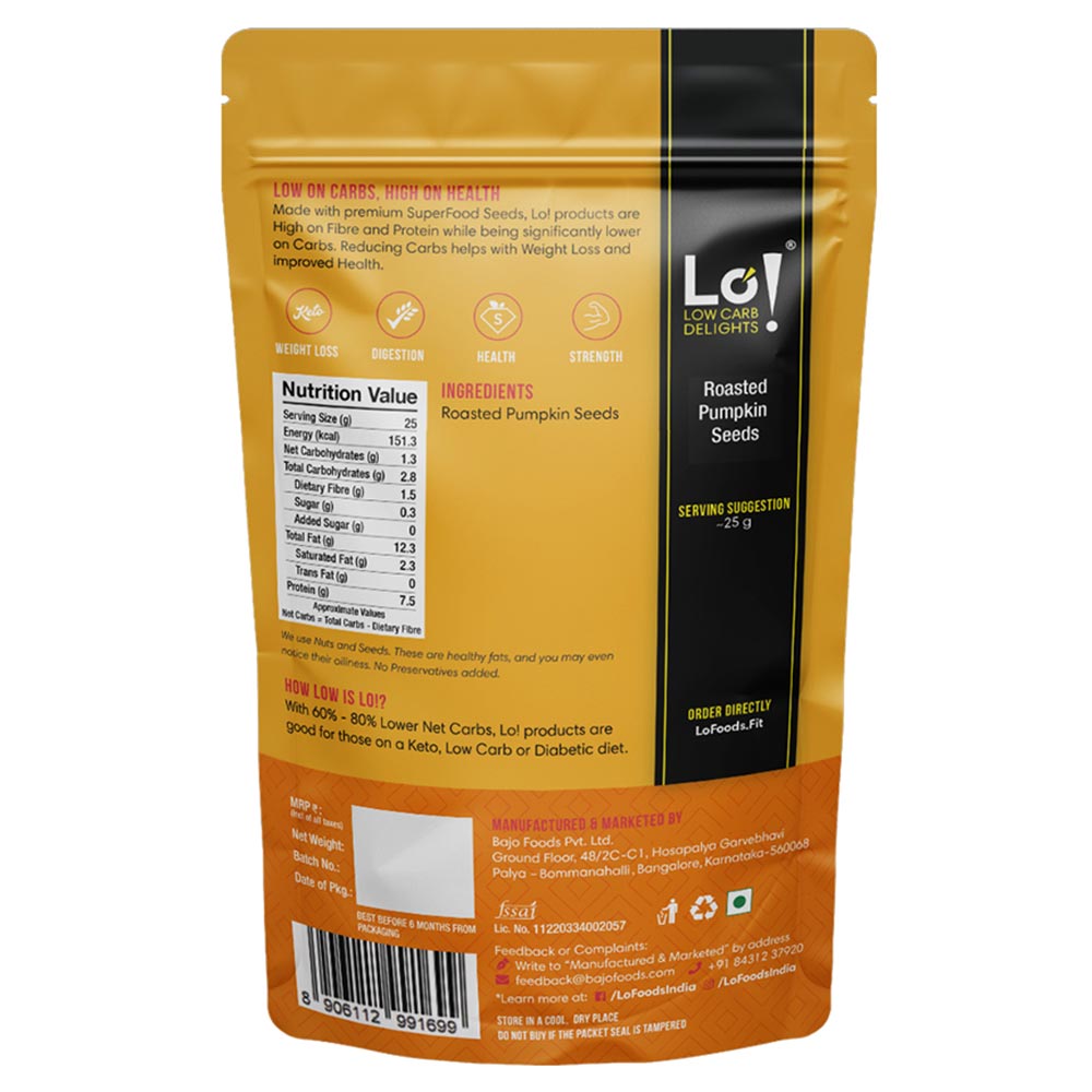 nutritioninfo - Lo! Foods Roasted Pumpkin Seeds,  Unflavoured  250 g 