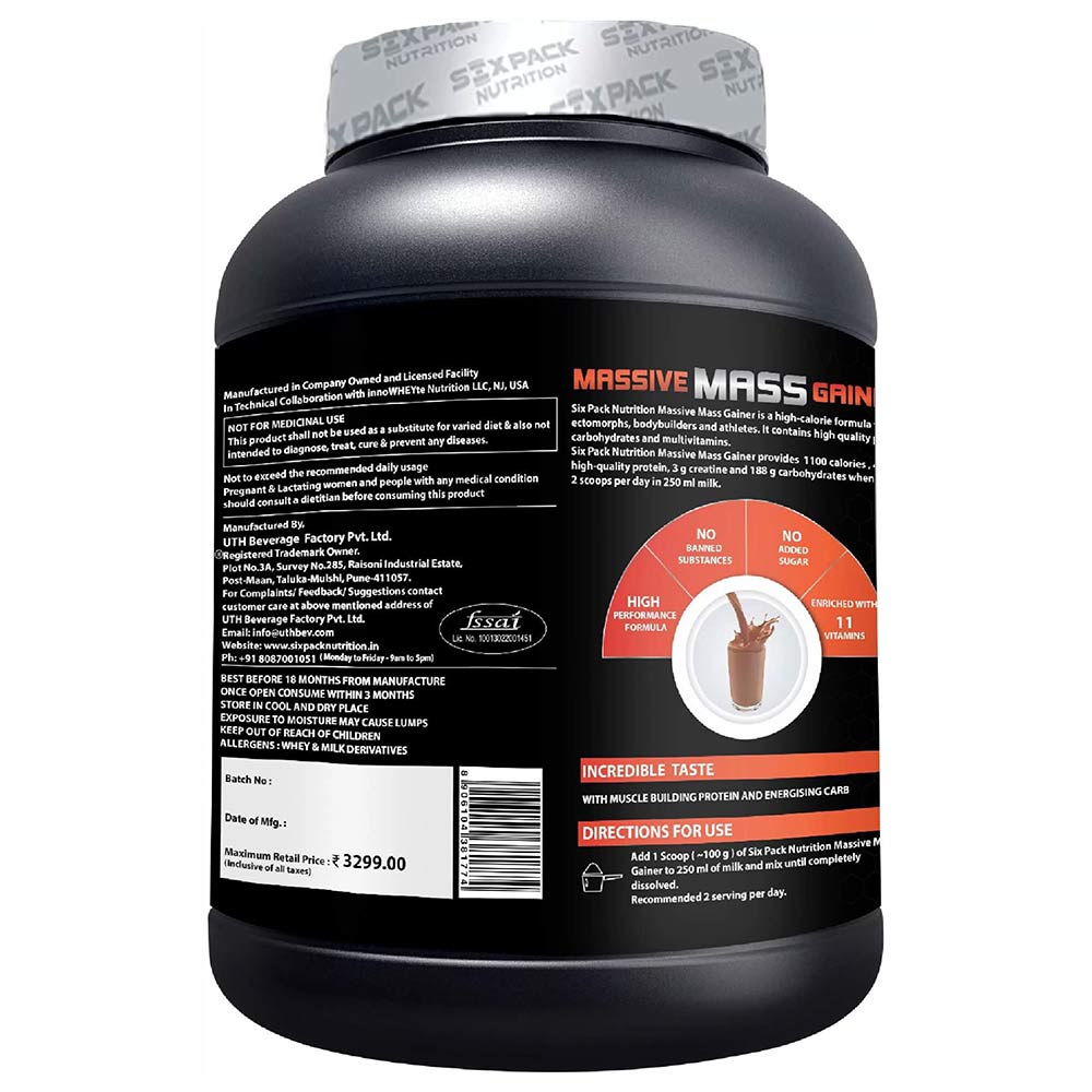 direction - Six Pack Nutrition Massive Mass Gainer,  6.6 lb  Dark Chocolate 