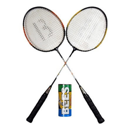 Bees Economy Badminton Racket (Set of 2 with pack of 3 shuttlecocks)
