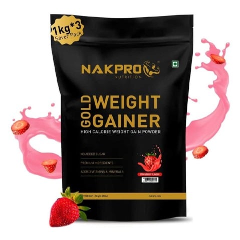 1 - Nakpro Gold Weight Gainer,  2.2 lb  Strawberry (Pack of 3) 