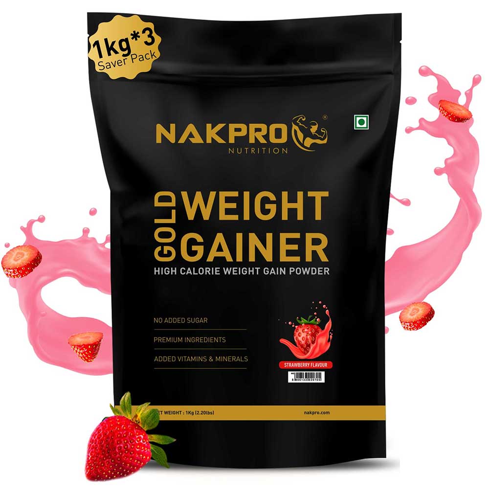 1 - Nakpro Gold Weight Gainer,  2.2 lb  Strawberry (Pack of 3) 