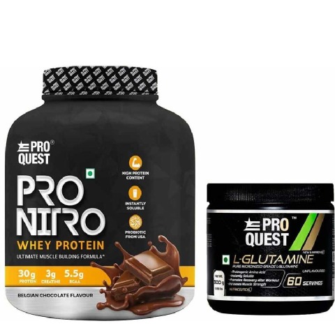 1 - Proquest Pro Nitro Whey Protein 4.4lb & L-Glutamine 0.66lb Combo,  2 Piece(s)/Pack  Belgian Chocolate & Unflavoured 
