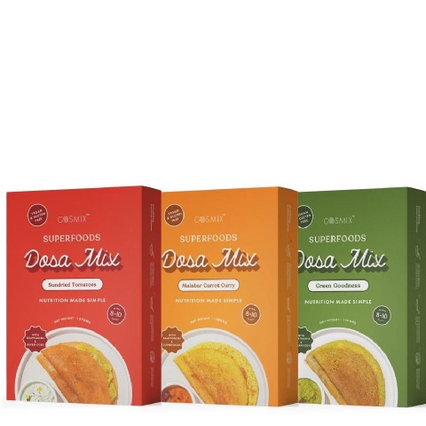 1 - Cosmix Superfoods Dosa Mix, Sundried Tomato, Malabar Carrot Curry, Green Goodness 150 g