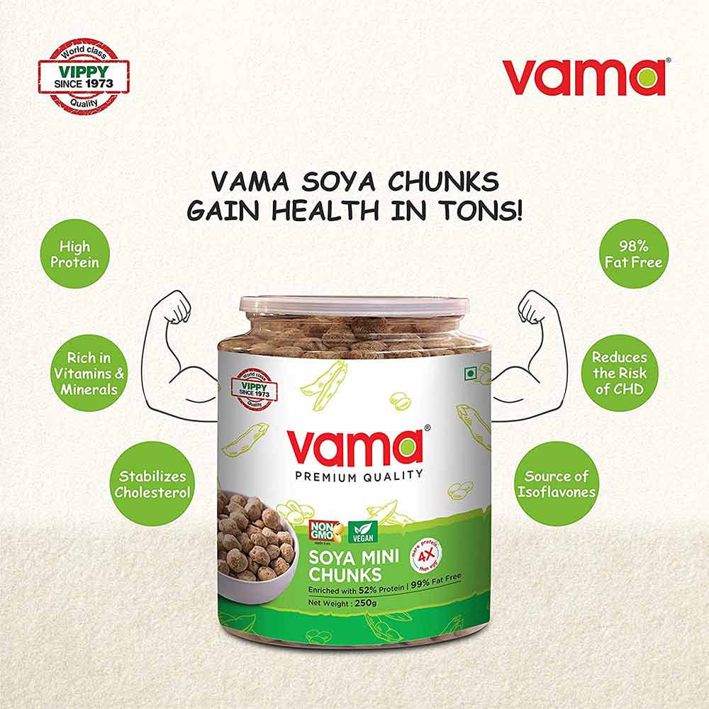 3 - Vama Soya Mini Chunks,  Enriched with Protein & Fibre Pack of 2  250 g 