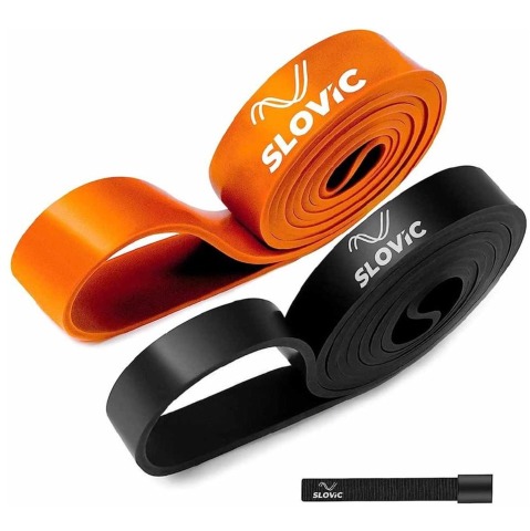 1 - SLOVIC Fitness Resistance Band 42 inch Loop with Door Anchors,  Black & Orange (Set of 2)  Free Size 