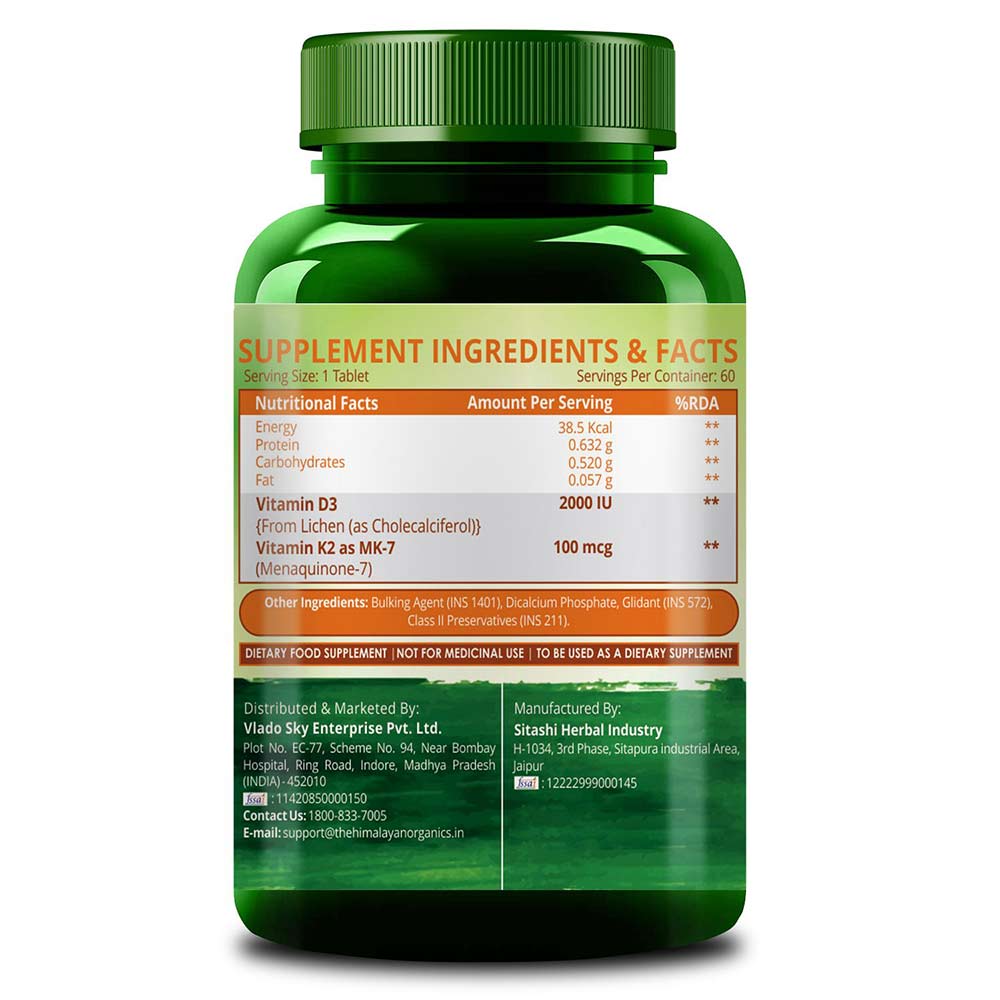 3 - Himalayan Organics Vitamin D3 with K2 2000iu,  60 tablet(s)  Unflavoured 