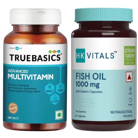 HealthKart HK Vitals Fish Oil 60 capsules & TrueBasics Multivitamin 60 tablets Combo