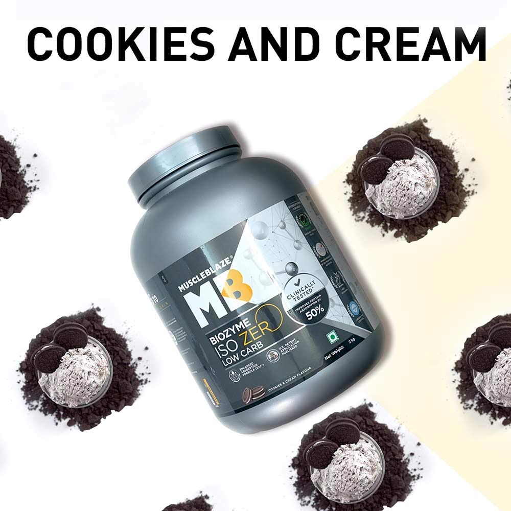 5 - MuscleBlaze Biozyme Iso-Zero OP,  2.2 lb  Low Carb Cookies & Cream 