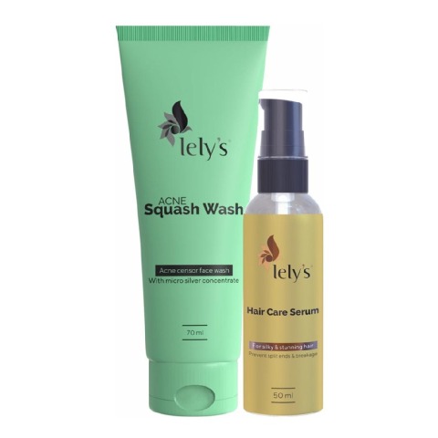 Lely's Acne Squash Face Wash 70ml & Hair Care Serum 50ml Combo, 2 Piece(s)/Pack for All Skin Types