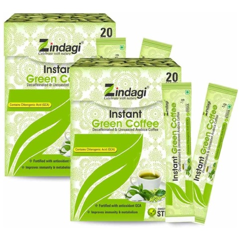 1 - Zindagi Instant Green Coffee (Pack of 2), 20 sachets/pack