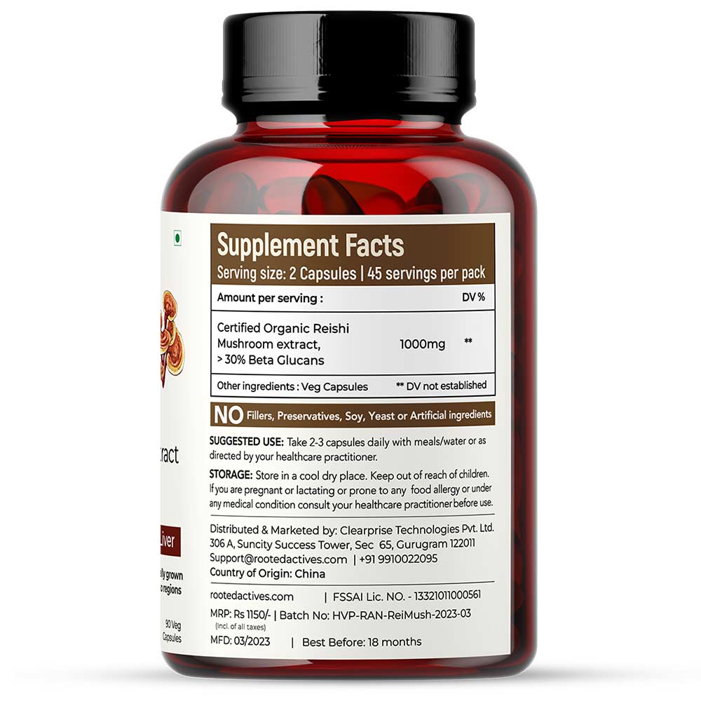 3 - Rooted Active Naturals Reishi Organic Mushroom Extract,  90 veggie capsule(s) 