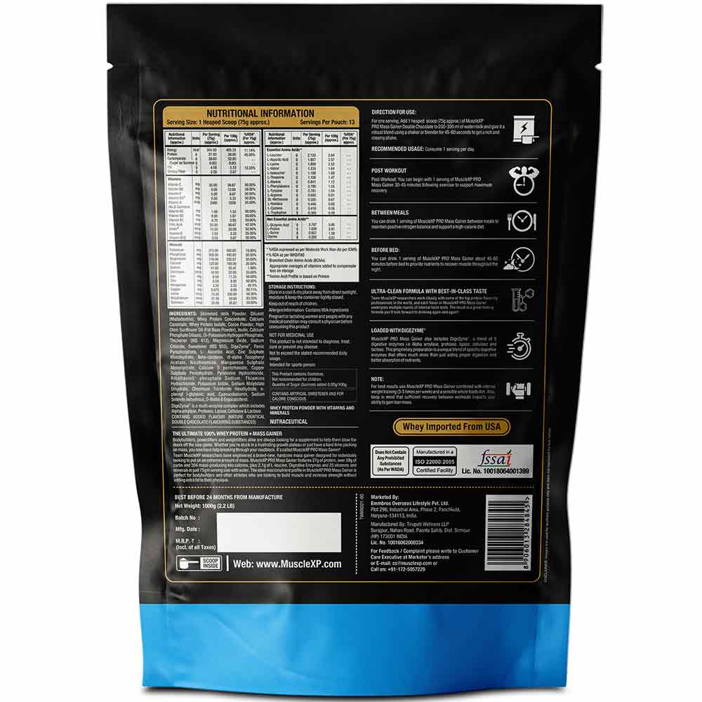 3 - MuscleXP Pro Mass Gainer with Whey Protein,  2.2 lb  Double Chocolate+Shaker 