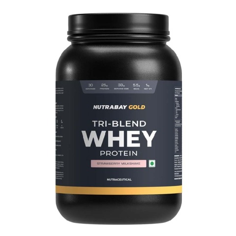 1 - Nutrabay Gold Tri-Blend Whey Protein, 2.2 lb Strawberry Milkshake