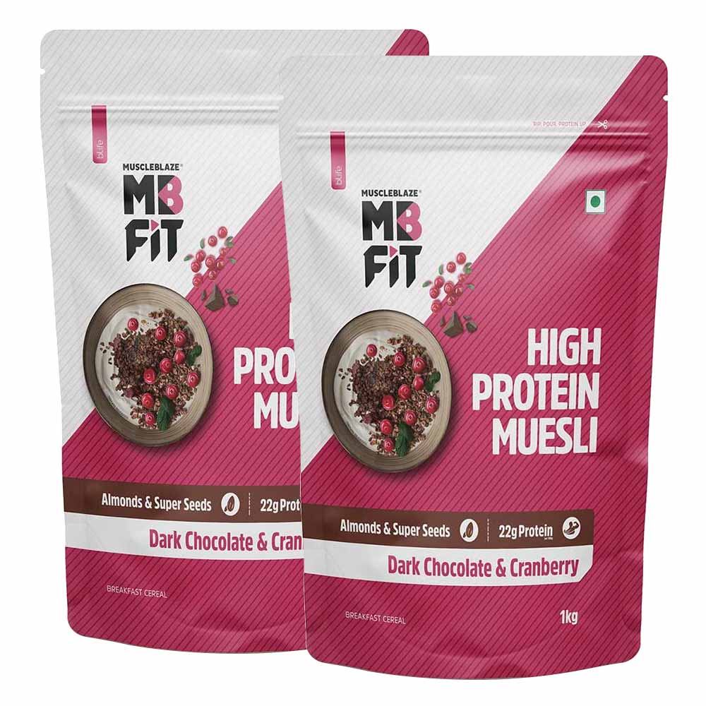 MuscleBlaze High Protein Muesli 1 kg Dark Chocolate & Cranberry Pack