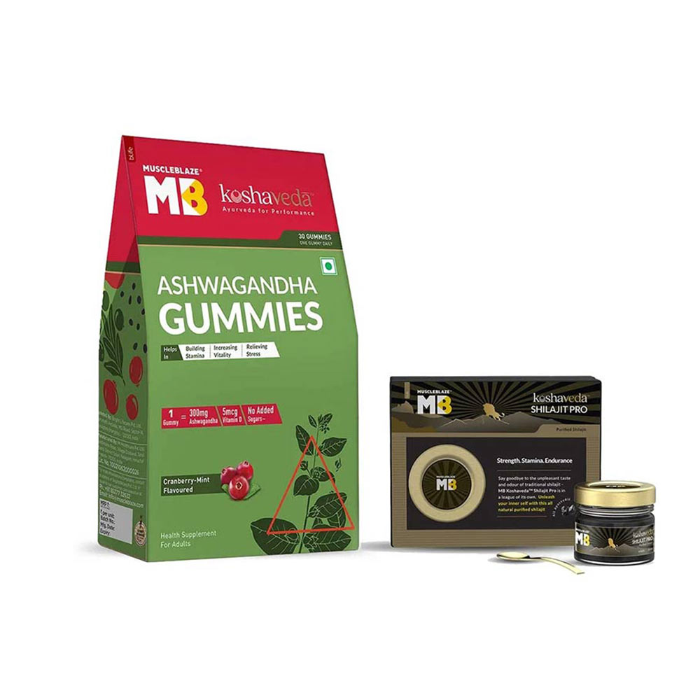Koshaveda Shilajit Pro 20g & Ashwagandha Gummies Cranberry Mint 30 gummies Combo