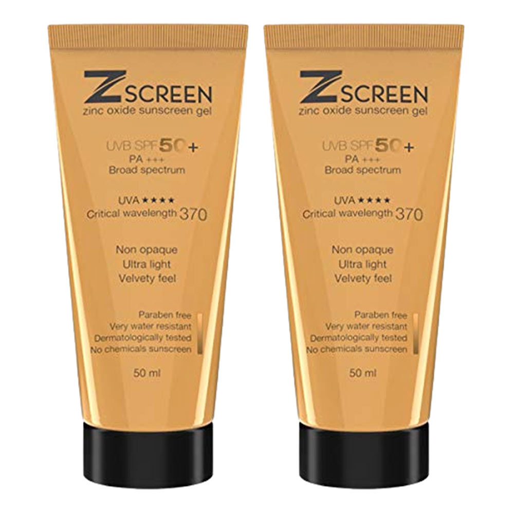 1 - Zscreen Zinc Oxide Sunscreen Gel,  50 ml  SPF 50 UVA/UVB PA+++ (Pack of 2) 