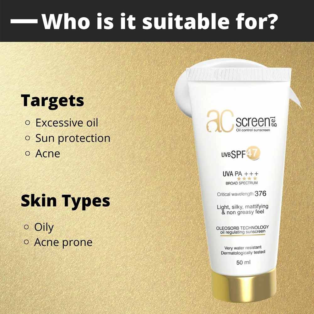 3 - Acscreen Gel Oil Control Sunscreen,  50 ml  UVB SPF 47 (Pack of 3) 