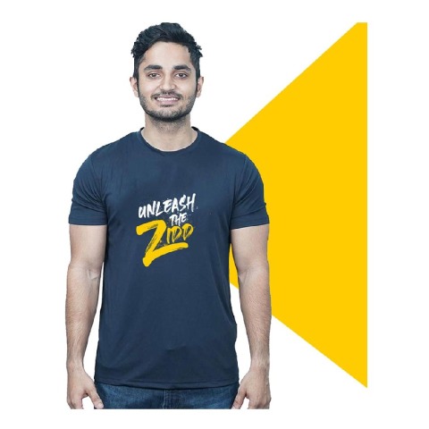 1 - MuscleBlaze Unleash The Zidd Gym Dryfit T-Shirt 11 years Print,  Navy  Large 