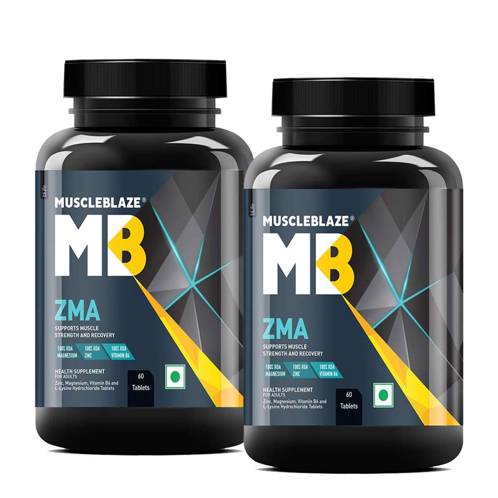 MuscleBlaze ZMA with 100% RDA of Zinc Magnesium & Vitamin B6, 60 tablet(s) Unflavoured - Pack Of 2