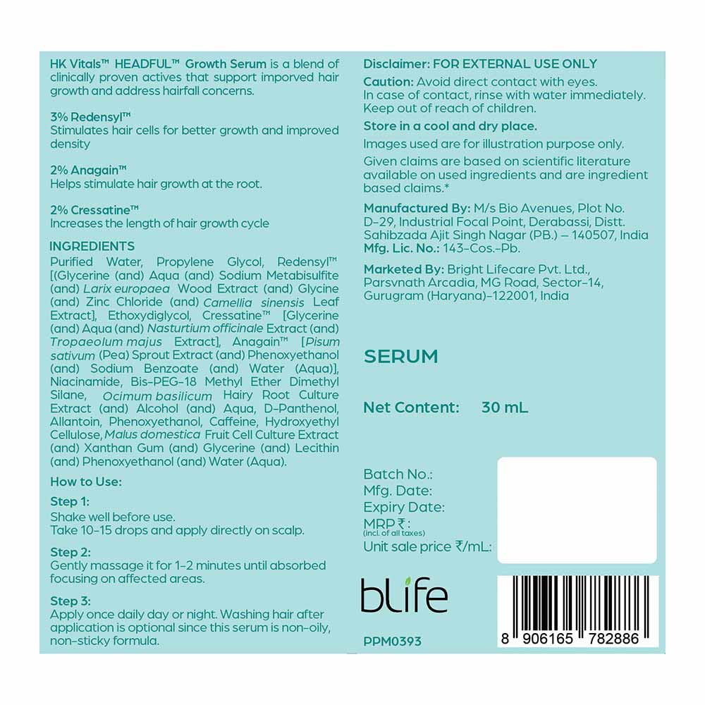 9 - HK Vitals Headful Growth Serum by HealthKart,  30 ml  All Hair Type