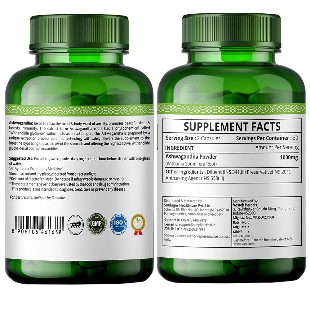 3 - Simply Herbal Ashwagandha 60 Caps with Vegan Omega 60 Caps &  Saw Palmetto 30 Caps Combo,  3 Piece(s)/Pack 