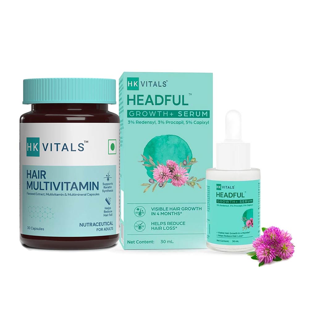 HK Vitals Headful Growth+ Serum by HealthKart 30 ml & Hair Multivitamin 30 caps Combo