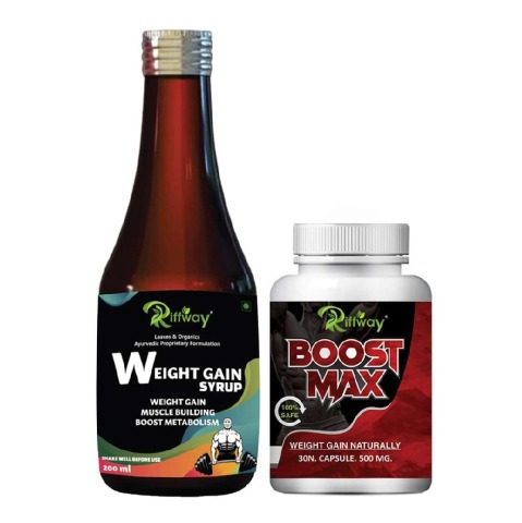 1 - Riffway Weight Gain Syrup 200 ml & Boost Max 30 Capsules Combo,  2 Piece(s)/Pack  Unflavoured 