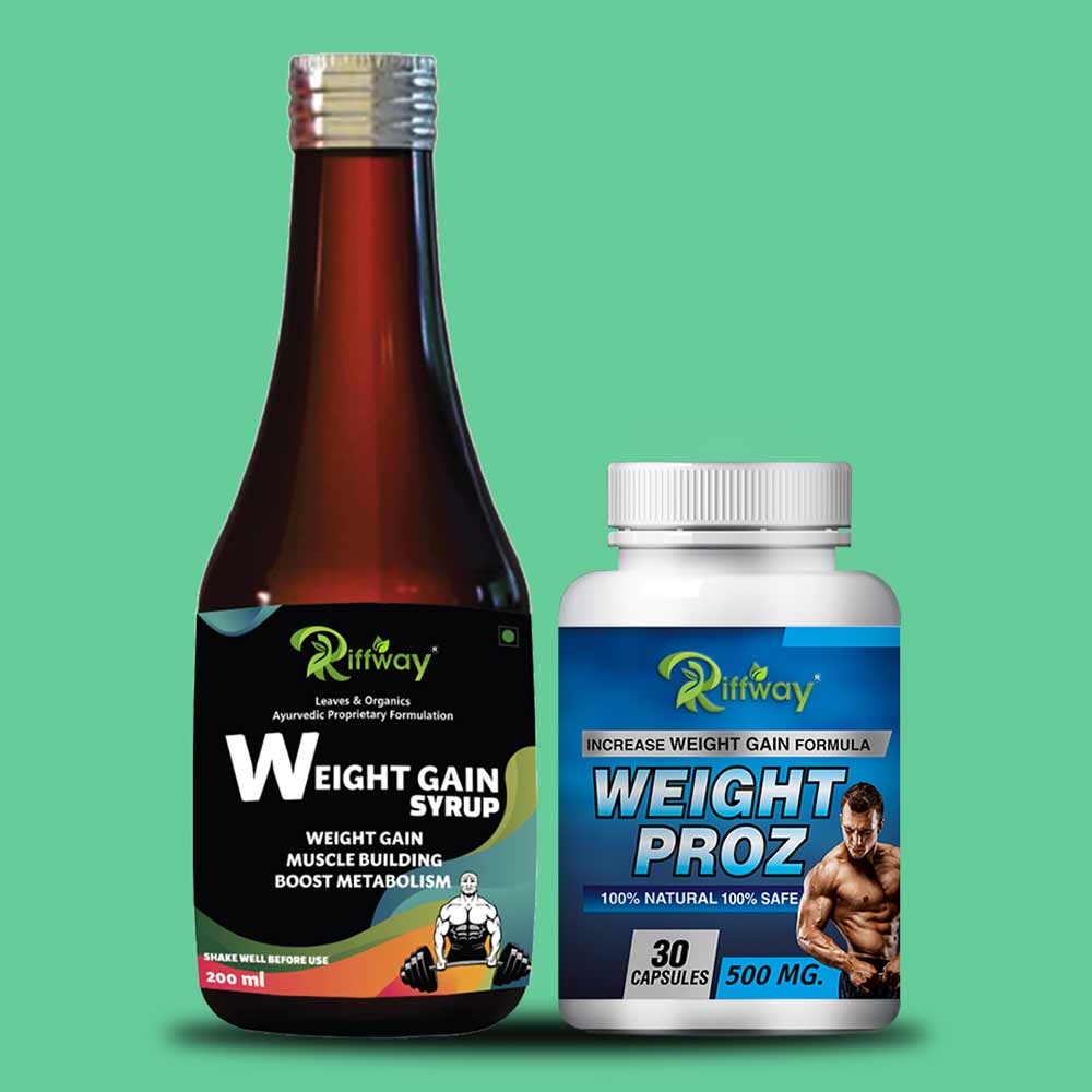 4 - Riffway Weight Gain Syrup 200 ml & Weight Proz 30 Capsules Combo,  2 Piece(s)/Pack  Unflavoured 