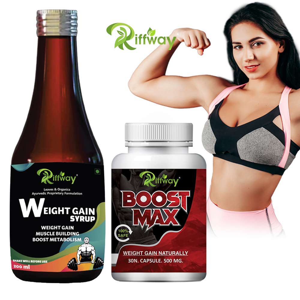 7 - Riffway Weight Gain Syrup 200 ml & Boost Max 30 Capsules Combo,  2 Piece(s)/Pack  Unflavoured 