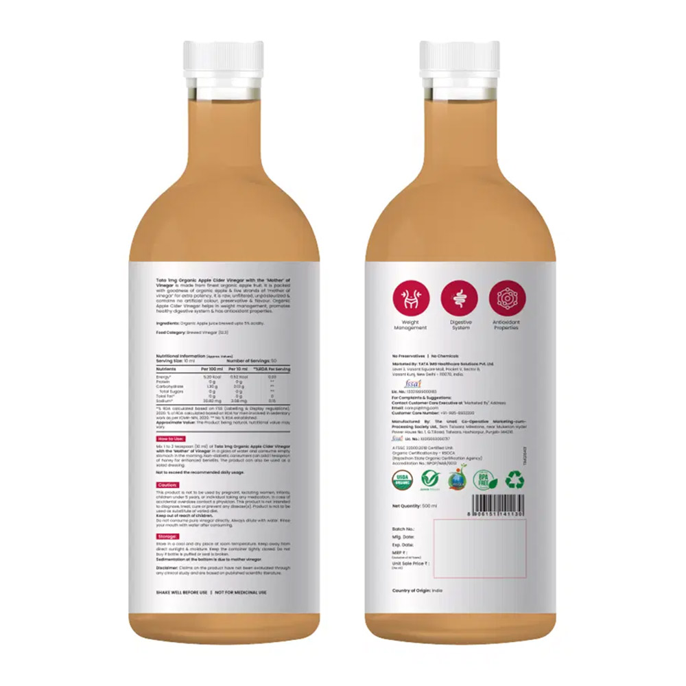 7 - Tata 1mg Organic Apple Cider Vinegar with Mother,  500 ml  Unflavoured 