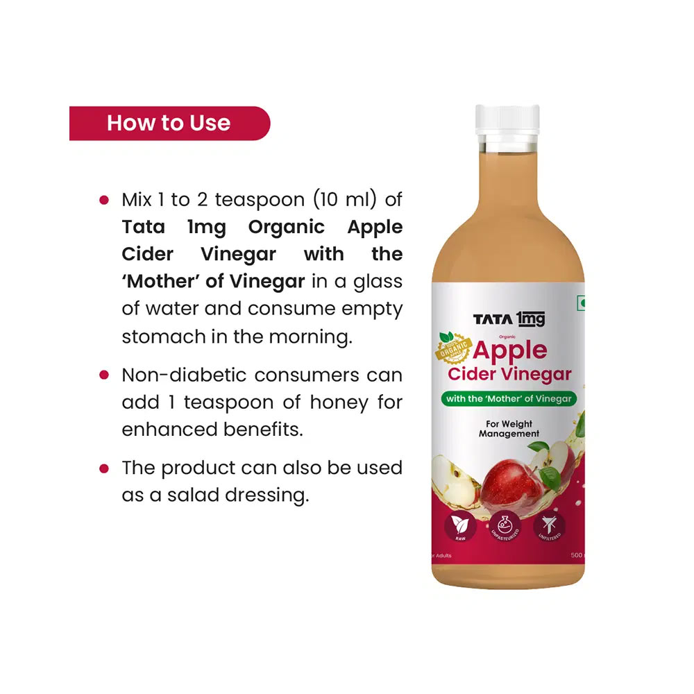 5 - Tata 1mg Organic Apple Cider Vinegar with Mother,  500 ml  Unflavoured 