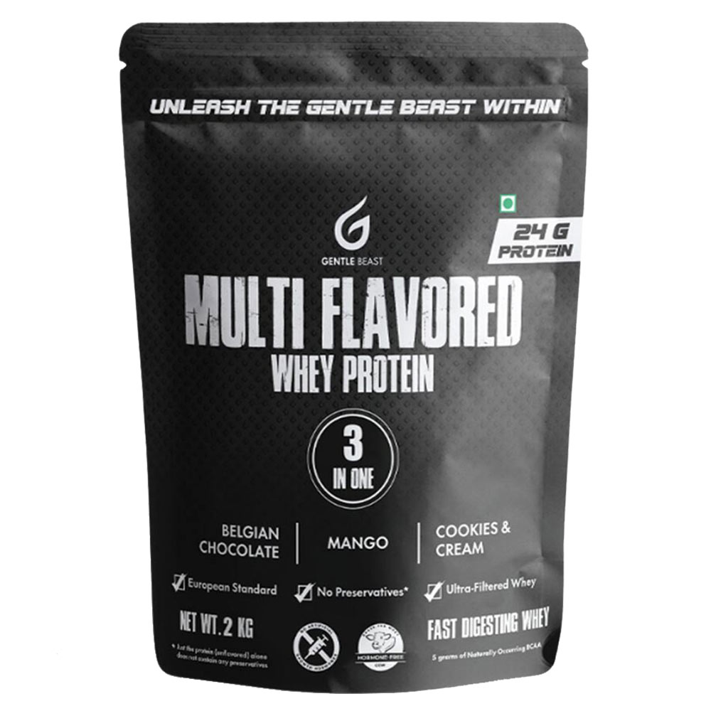 Gentle Beast Multi Flavored Whey Protein,  4.4 lb  Belgian Chocolate, Mango and Cookies & Cream 