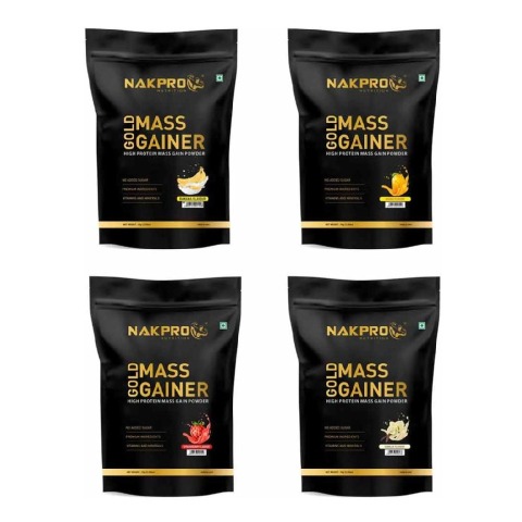 1 - Nakpro Gold Mass Gainer, 4 Piece(s)/Pack Banana, Mango, Strawberry, Vanilla