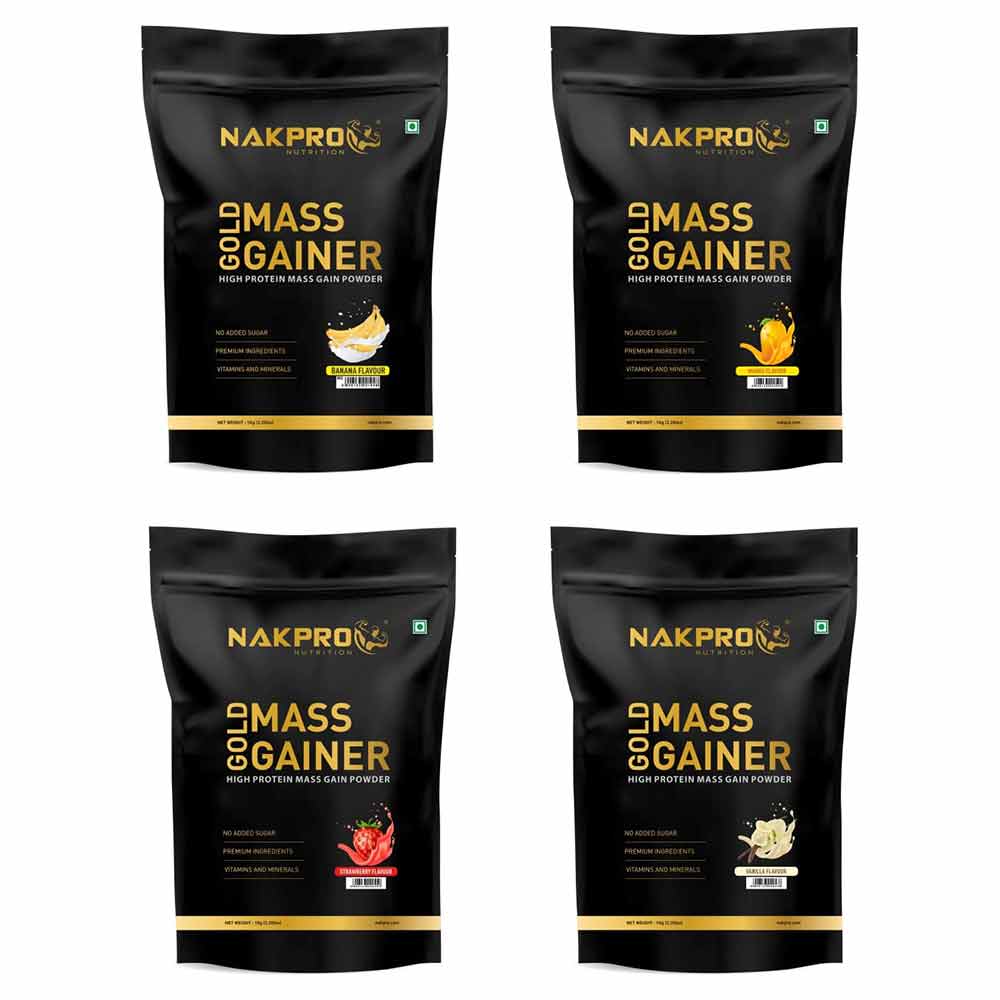 1 - Nakpro Gold Mass Gainer,  4 Piece(s)/Pack  Banana, Mango, Strawberry, Vanilla 