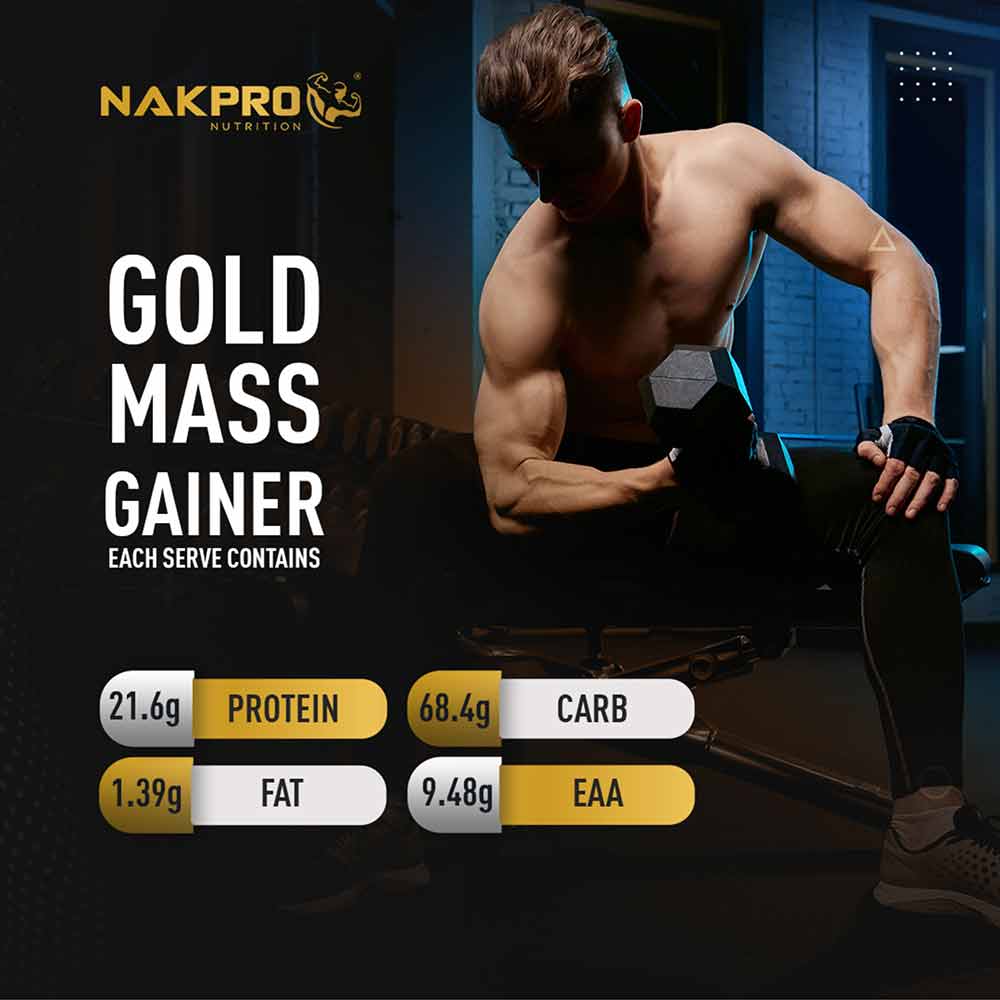 3 - Nakpro Gold Mass Gainer,  4 Piece(s)/Pack  Banana, Mango, Strawberry, Vanilla 