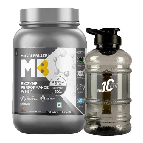 2 - MuscleBlaze Biozyme Performance Whey Protein with 10 Years Gallon Bottle 1.5L, 2.2 lb Rich Chocolate