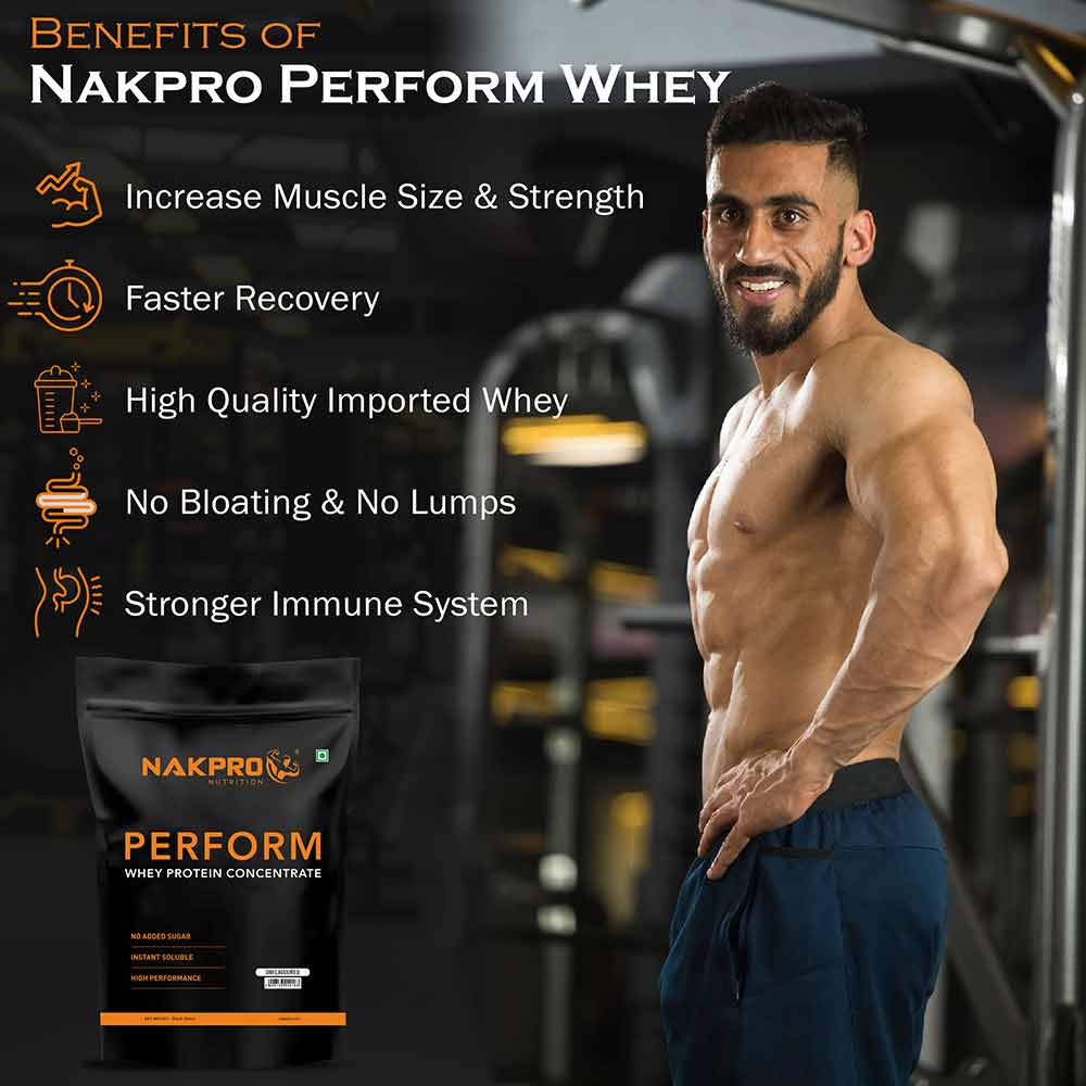 4 - Nakpro Perform Whey Protein Concentrate 2.2 lb & Shaker Bottle 500ml Combo,  2 Piece(s)/Pack  Unflavoured 