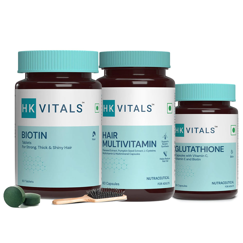HealthKart HK Vitals Hair Multivitamin & Biotin 60 Tabs & Glutathione 30 Caps Combo