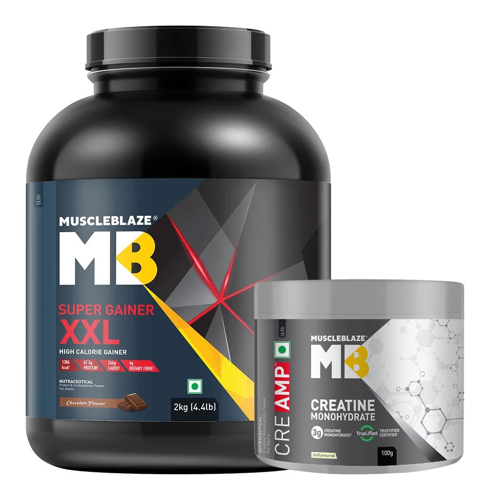 MuscleBlaze Super Gainer XXL 2kg Chocolate & Creatine Monohydrate CreAMP 100g Combo-picture-27