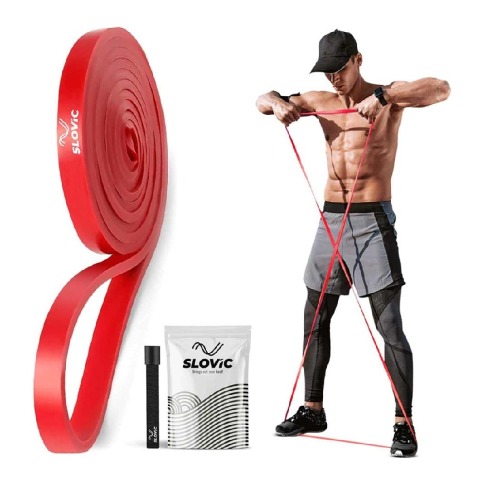 1 - SLOVIC Fitness Resistance Band 42 inch Loop with Door Anchors,  Red  15-35 lbs 