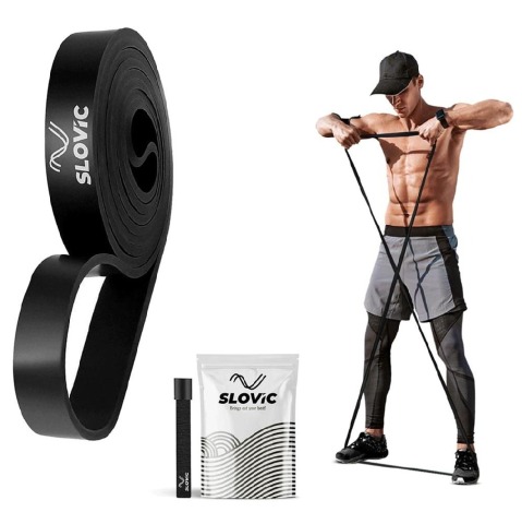 1 - SLOVIC Fitness Resistance Band 42 inch Loop with Door Anchors, Black 30-75 lbs