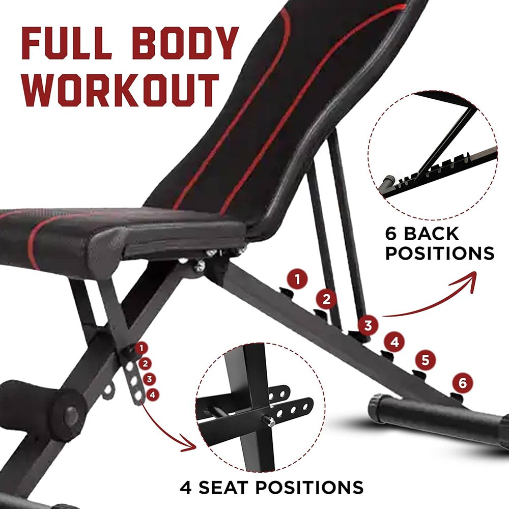 2 - SLOVIC Adjustable Gym Bench for Home Workout Incline Decline Bench with 7 Positions - Red\Black